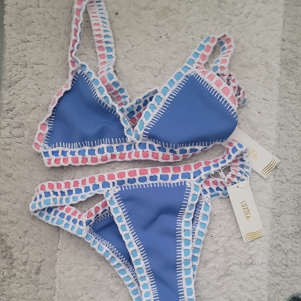 Luxsea Blue Crochet-Trim Bikini Set